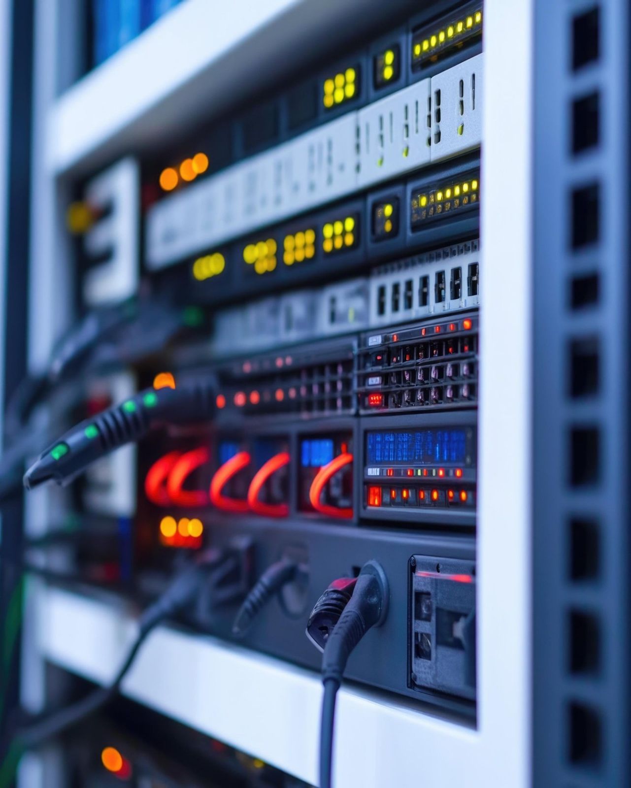 Server rack with connected test equipment